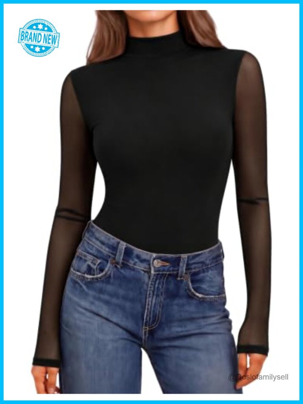 Mesh Long Sleeve Mock Neck Slim Fit Top Sheer Blouse